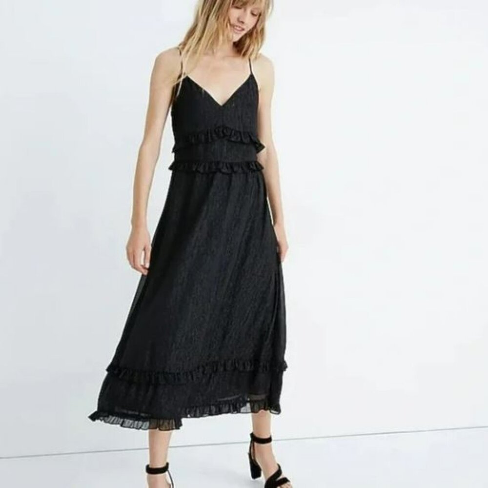NWT Madewell | Black Shimmer Ruffle Cami Dress | Size 12